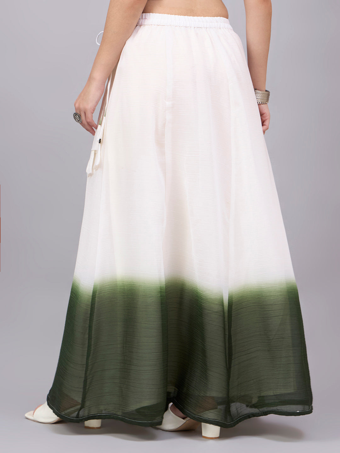Dark Green Ombre Crunchy Silk Flared Skirt