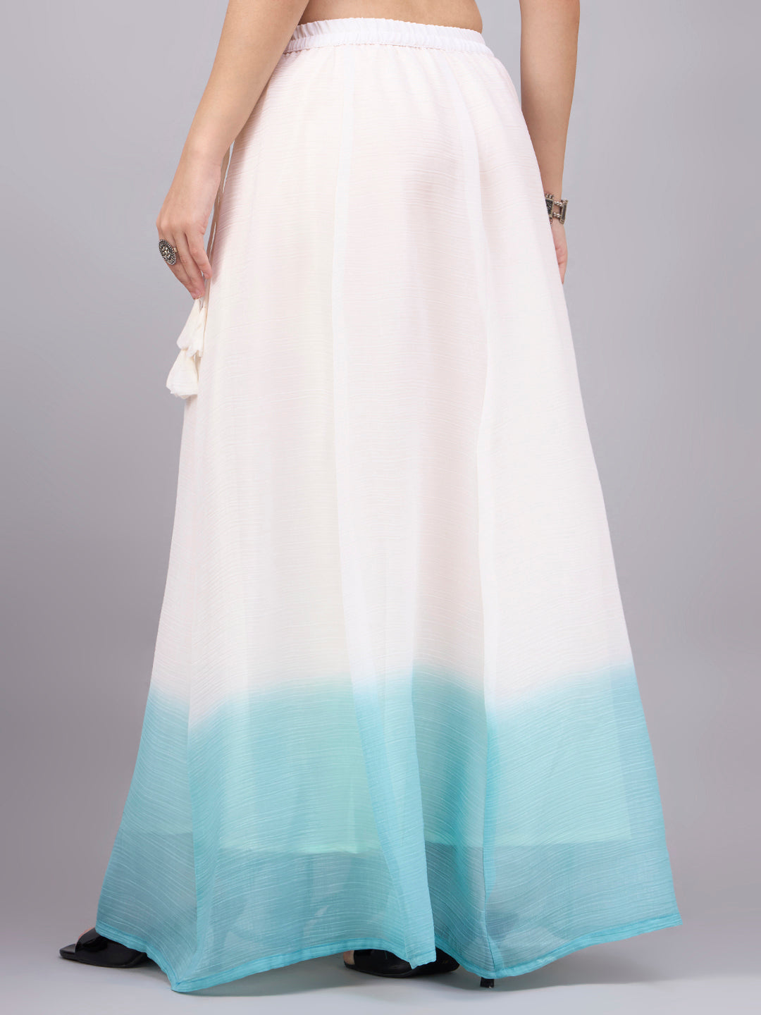 Sky Blue Ombre Crunchy Silk Flared Maxi Skirt