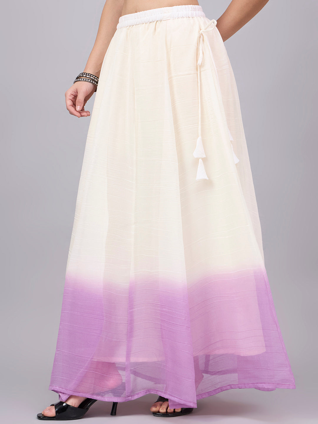Lavender Ombre Crunchy Silk Flared Skirt