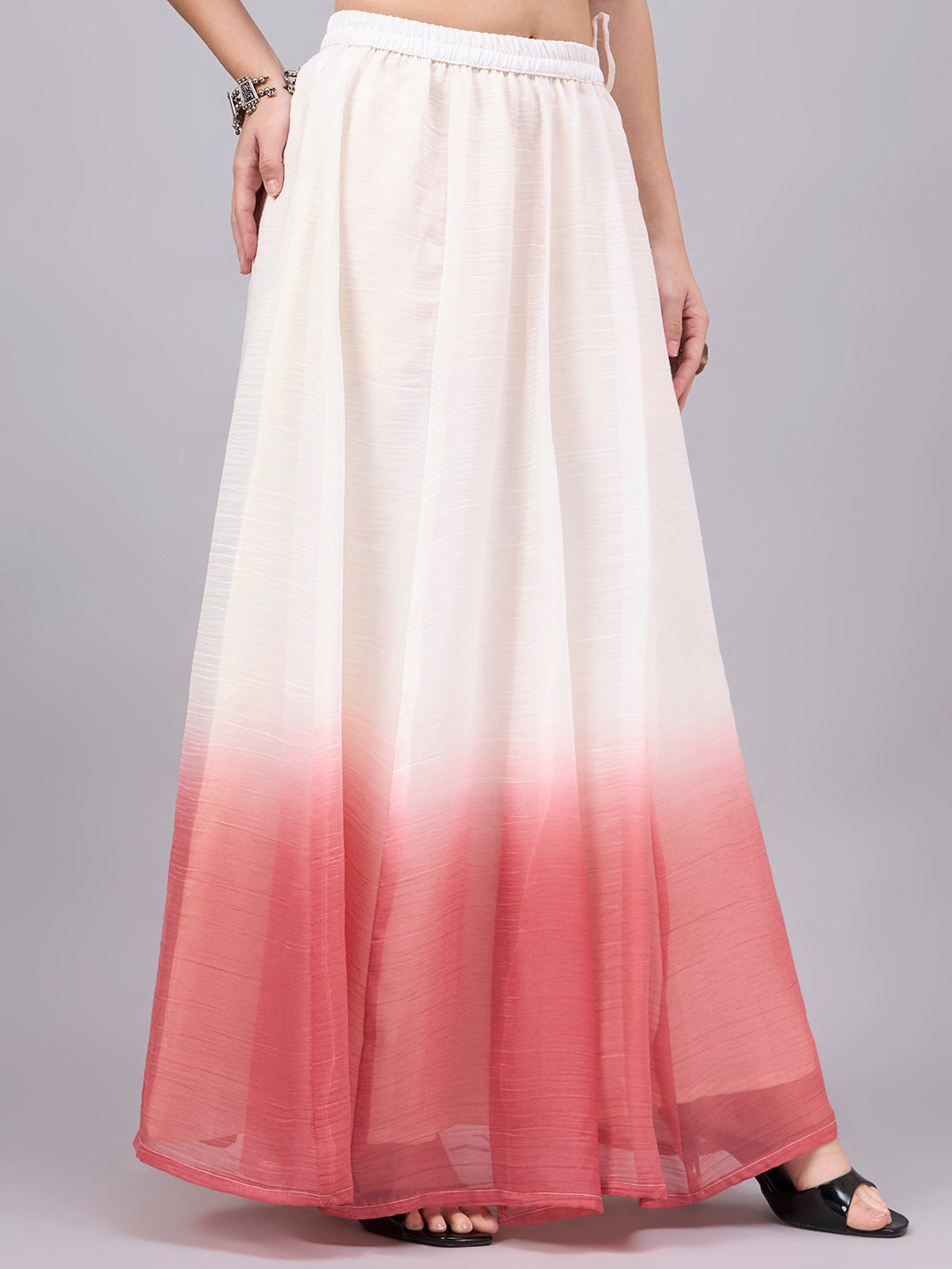 Peach Ombre Crunchy Silk Flared Maxi Skirt