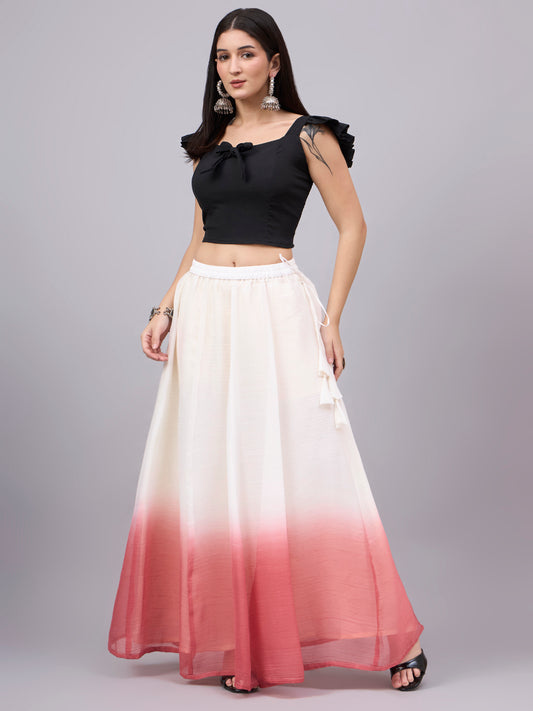 Peach Ombre Crunchy Silk Flared Maxi Skirt