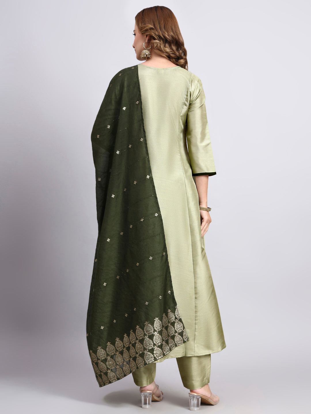JDS LifeStyle Embroidered Silk Anarkali Set in Pista Green - Festive Party Wear