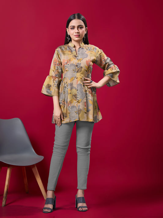 Women Multi-Color Pure Viscose Silk Printed Tunic Top | Fancy Neck | Casual Wear