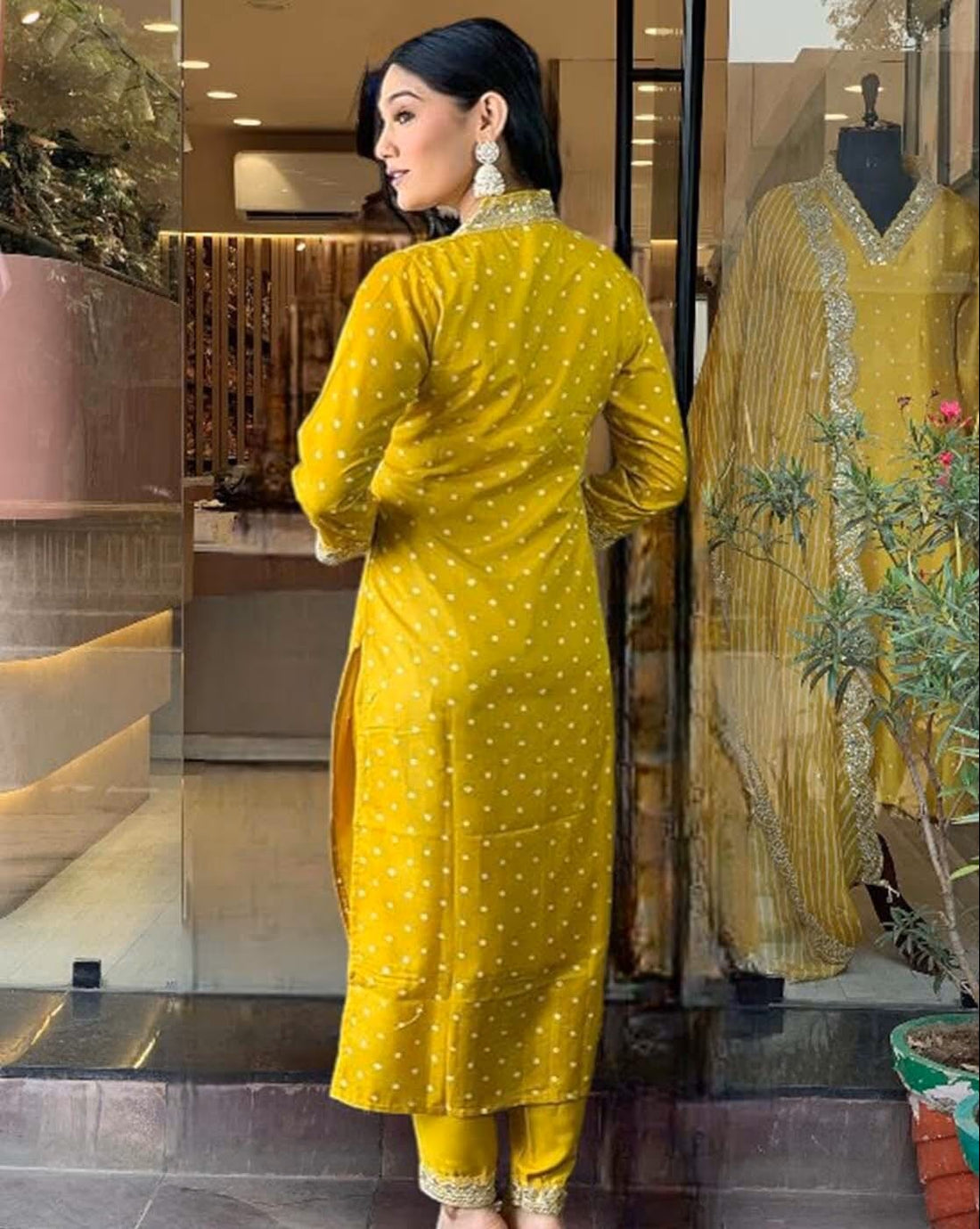 Women Yellow Printed Chinon Silk Kurta Pant Dupatta Set | Embroidery & Print Work | Festive Wear