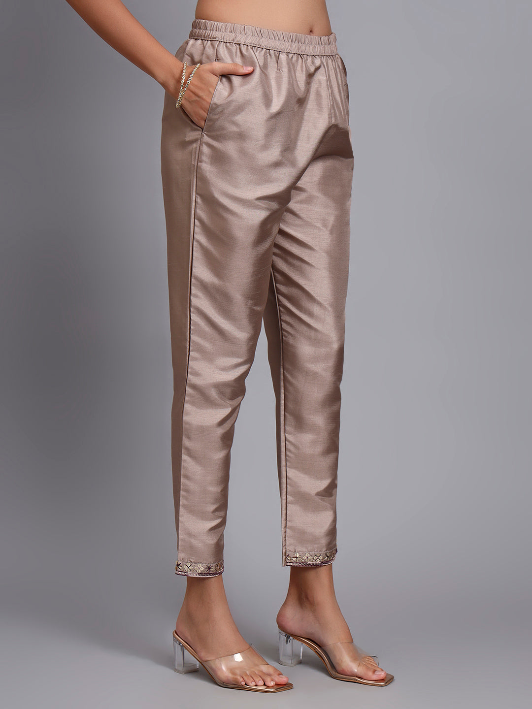 Women Biscuit Silk Blend Embroidered Kurta Pant Set | Sequins & Multi-Color Thread Work | Festive Wear