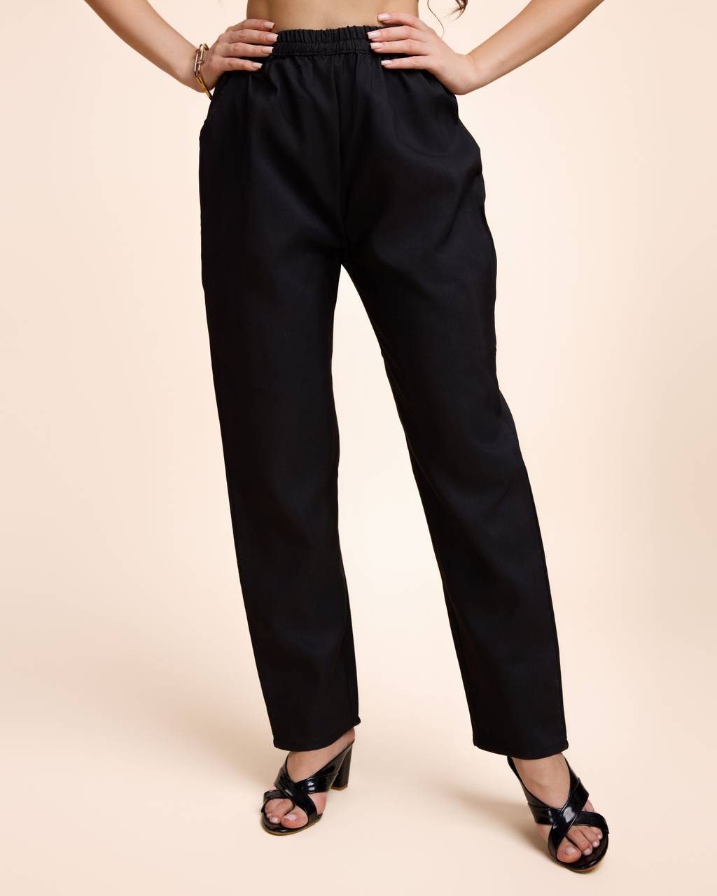 Women Black Cotton Kurta Pant Set | Round V-Neck | Straight Fit | Casual Ethnic Wear