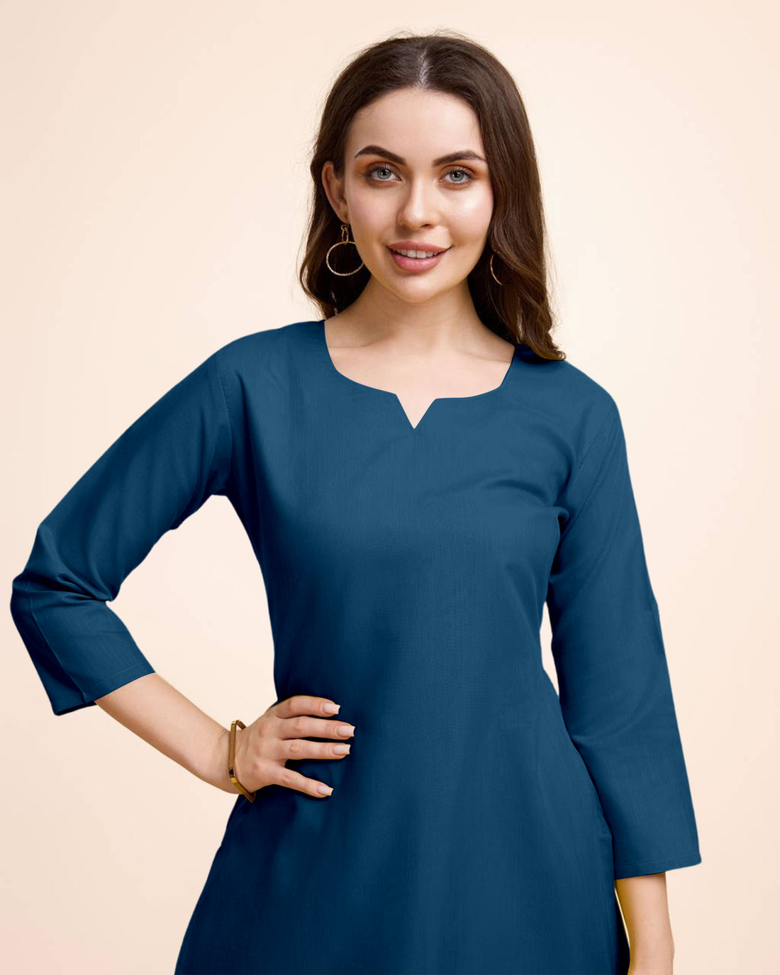 Women Navy Blue Cotton Kurta Pant Set | Round V-Neck | Straight Fit | Casual Ethnic Wear