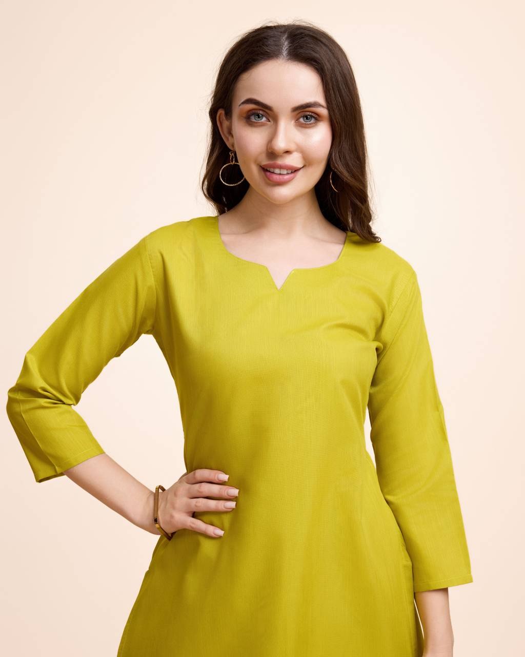Women Parrot Green Cotton Kurta Pant Set | Round V-Neck | Straight Fit | Casual Ethnic Wear