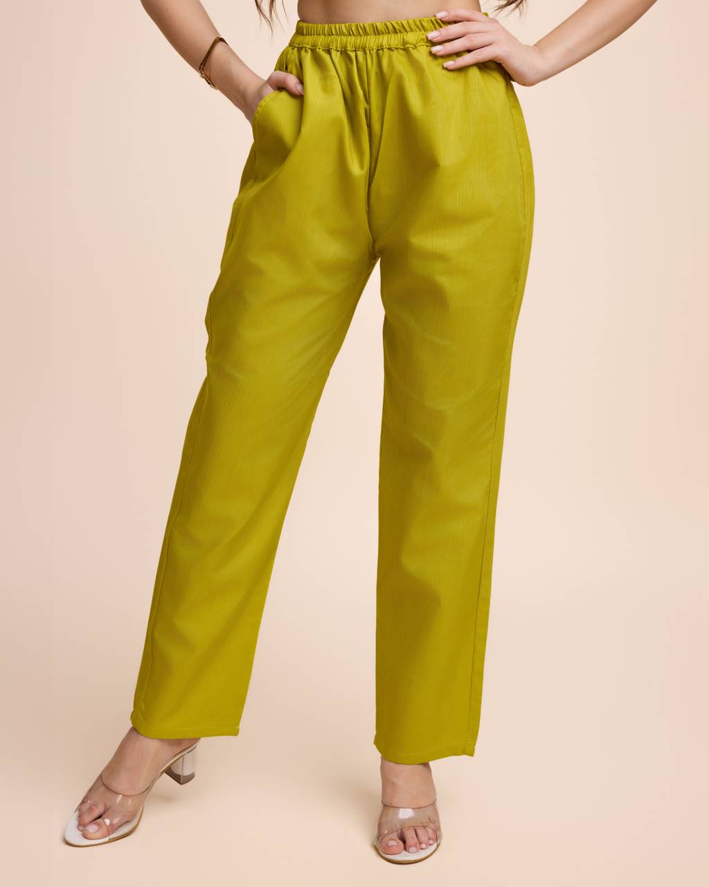 Women Parrot Green Cotton Kurta Pant Set | Round V-Neck | Straight Fit | Casual Ethnic Wear