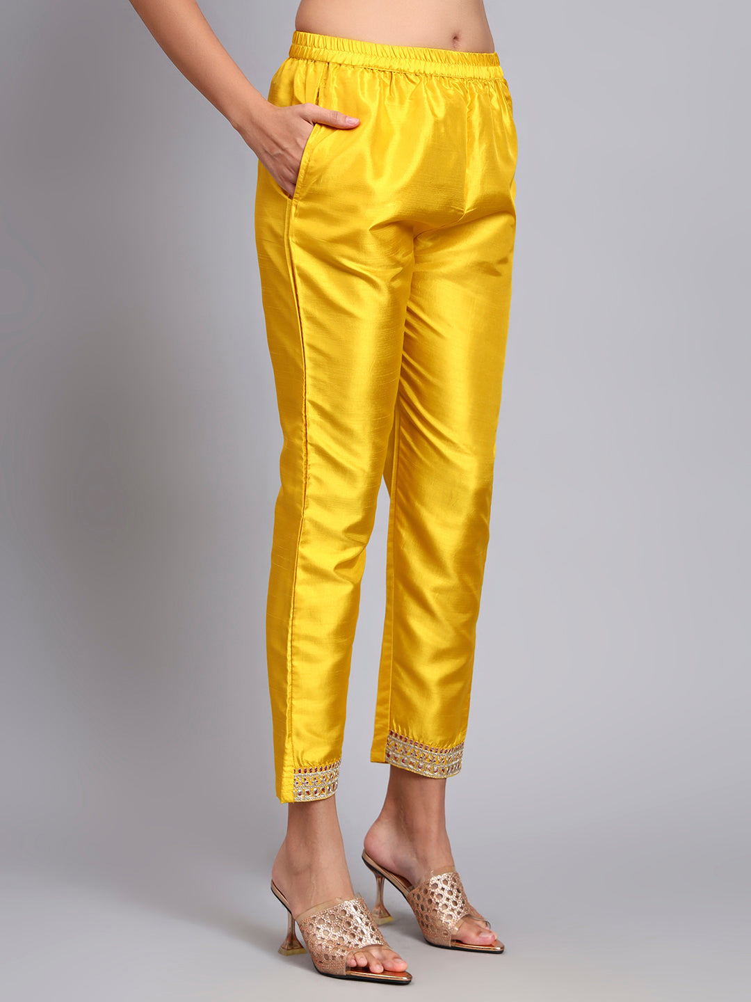 Women Yellow Silk Blend Embroidered Kurta Pant Set
