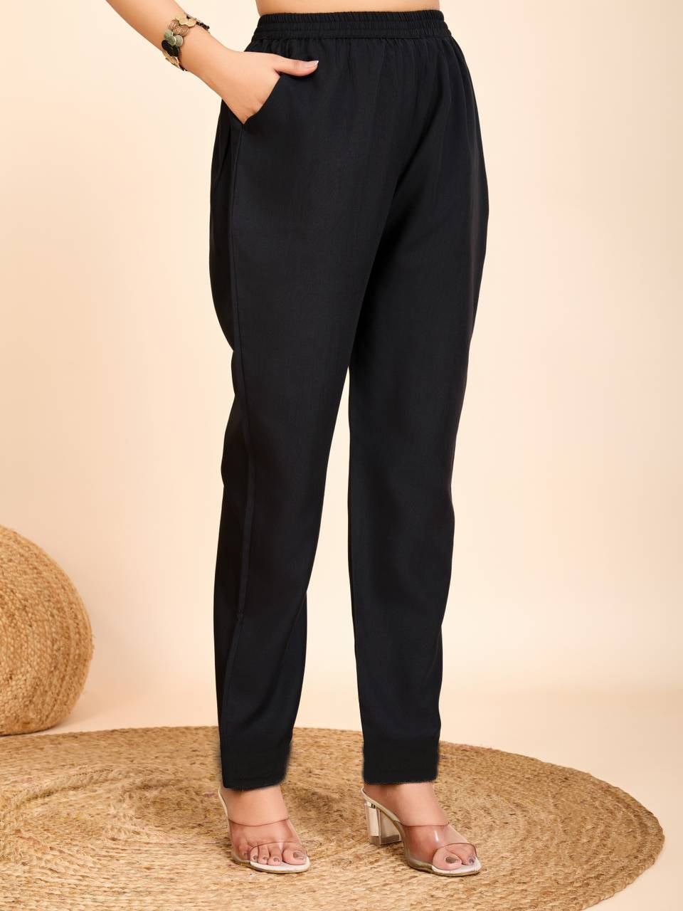 Women Black Cotton Embroidered Kurta Pant Set