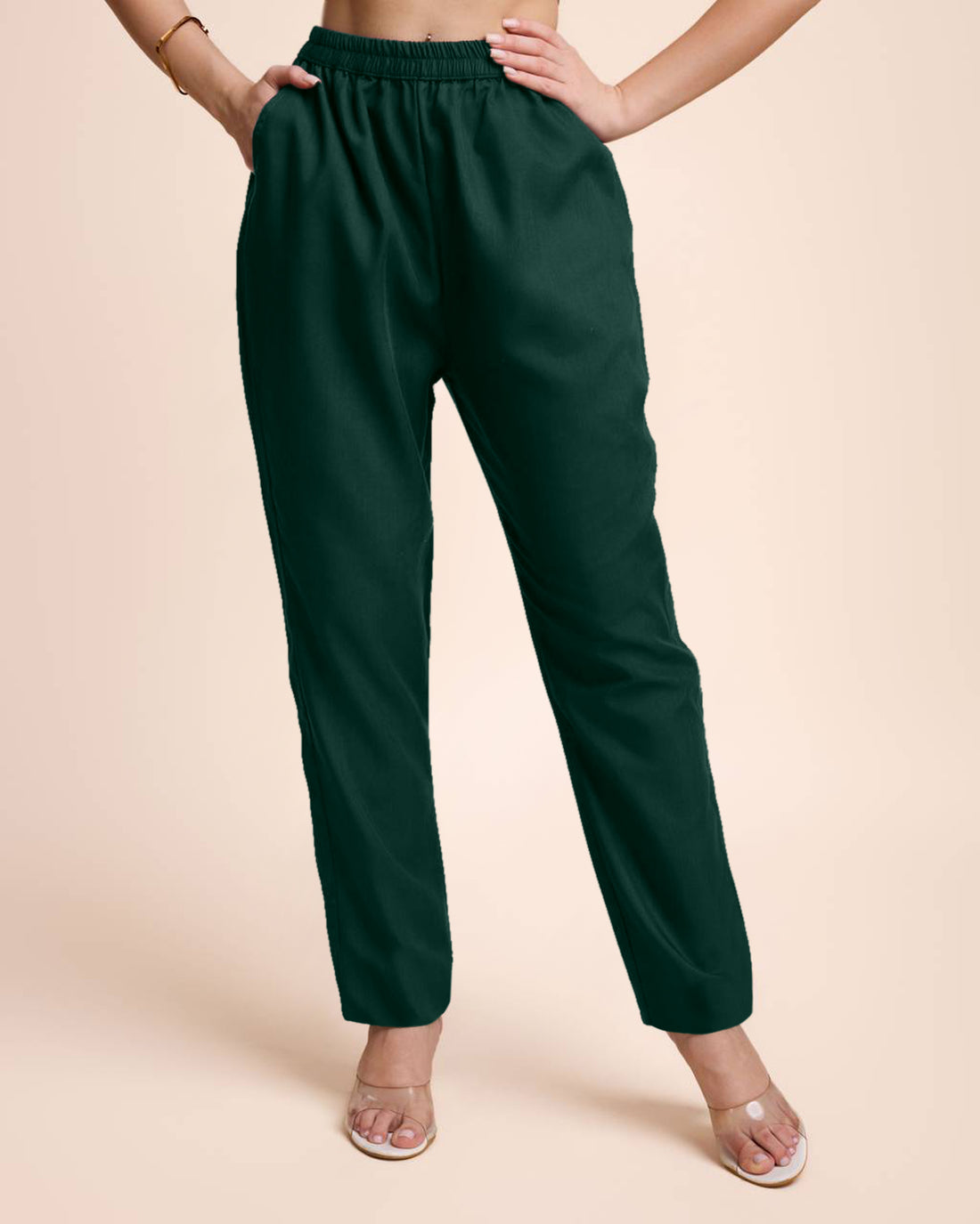 Women Bottle Green Cotton Embroidered Kurta Pant Set