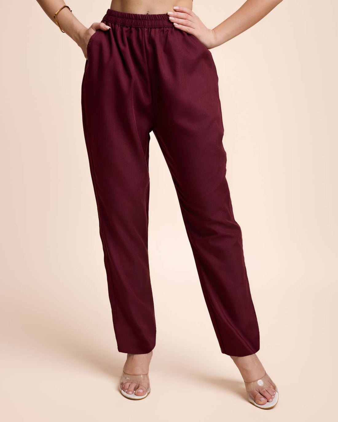 Women Maroon Cotton Embroidered Kurta Pant Set
