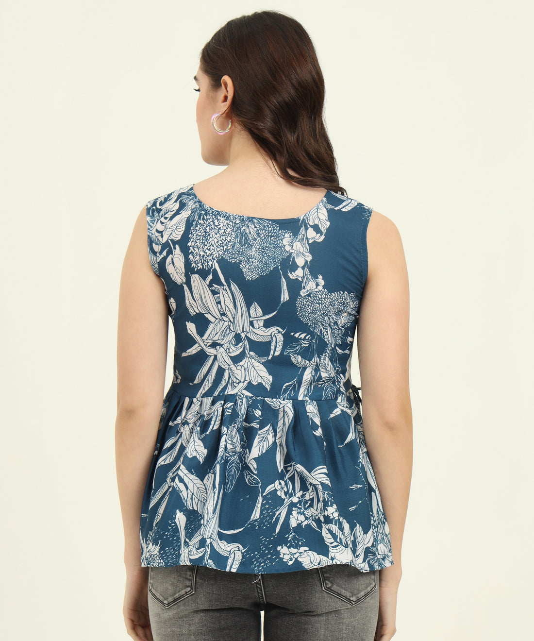 Women Blue Rayon Printed Top