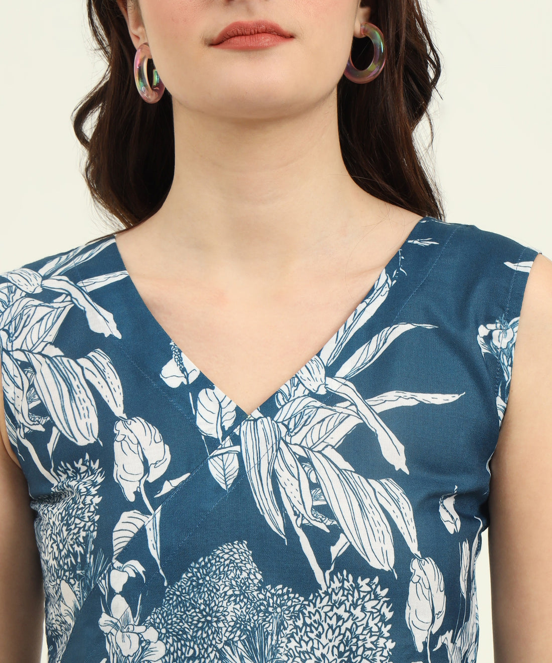 Women Blue Rayon Printed Top