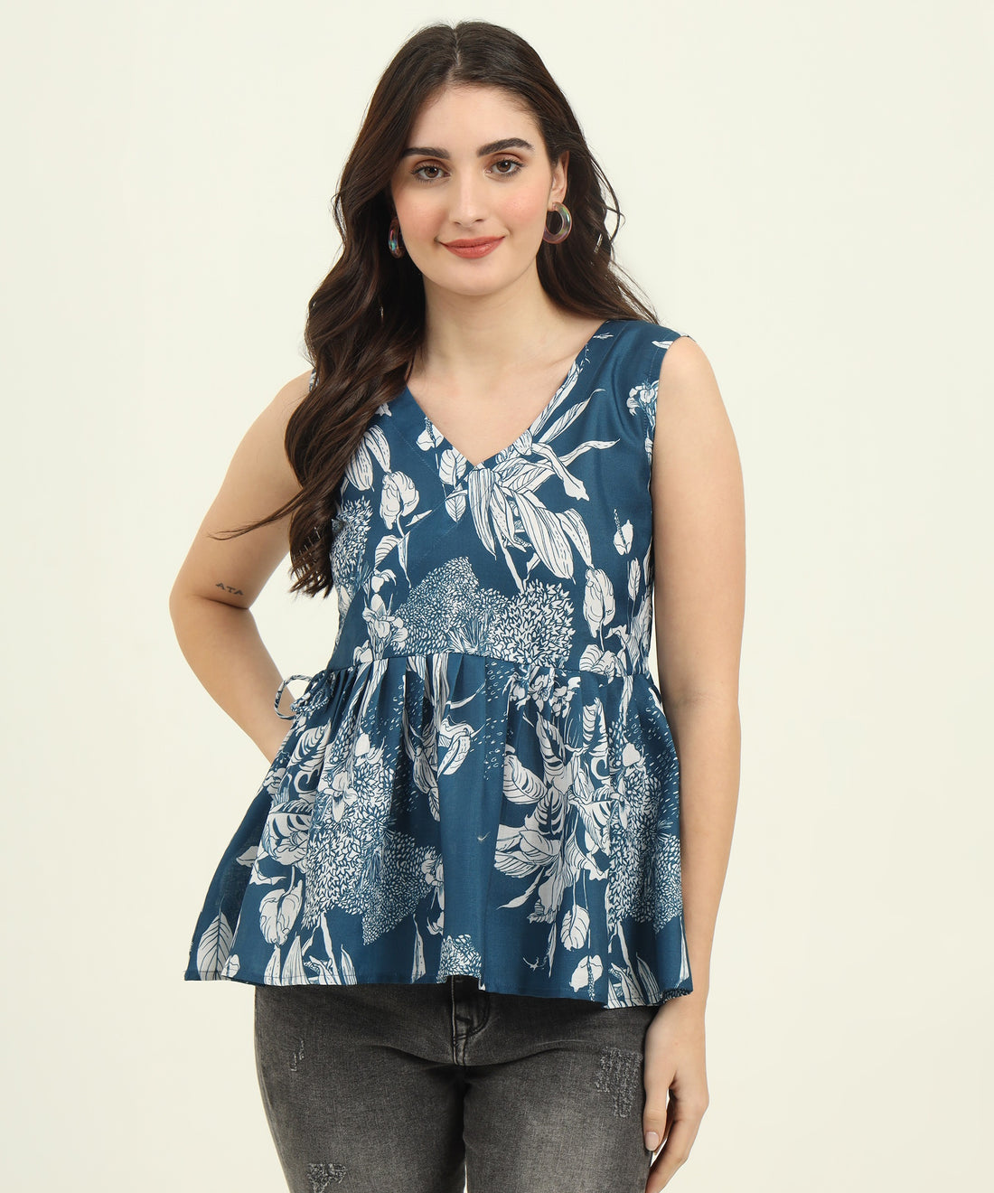 Women Blue Rayon Printed Top