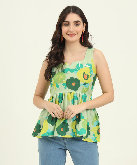 Trendy Green Printed Regular Fit Top for Women