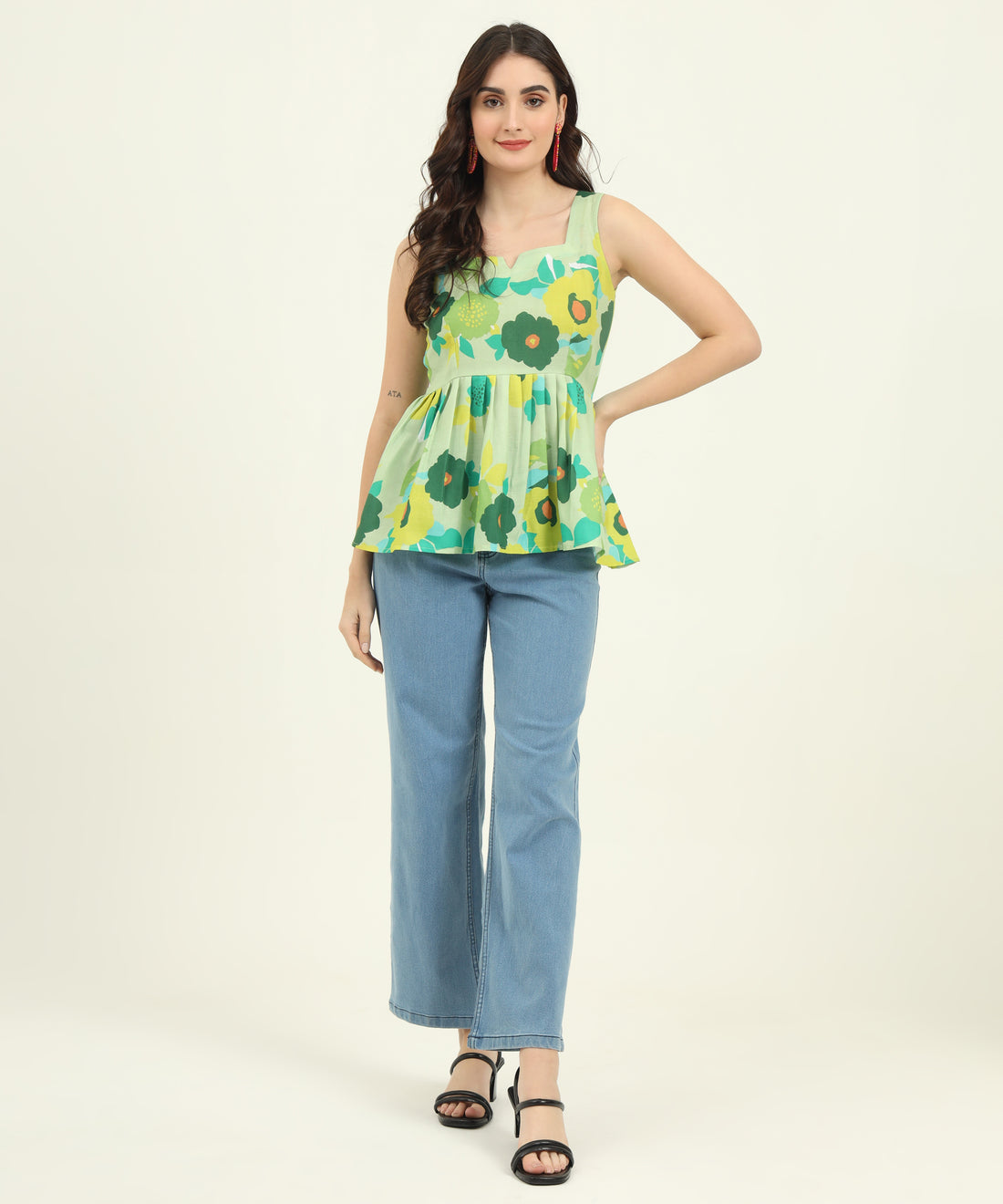 Trendy Green Printed Regular Fit Top for Women
