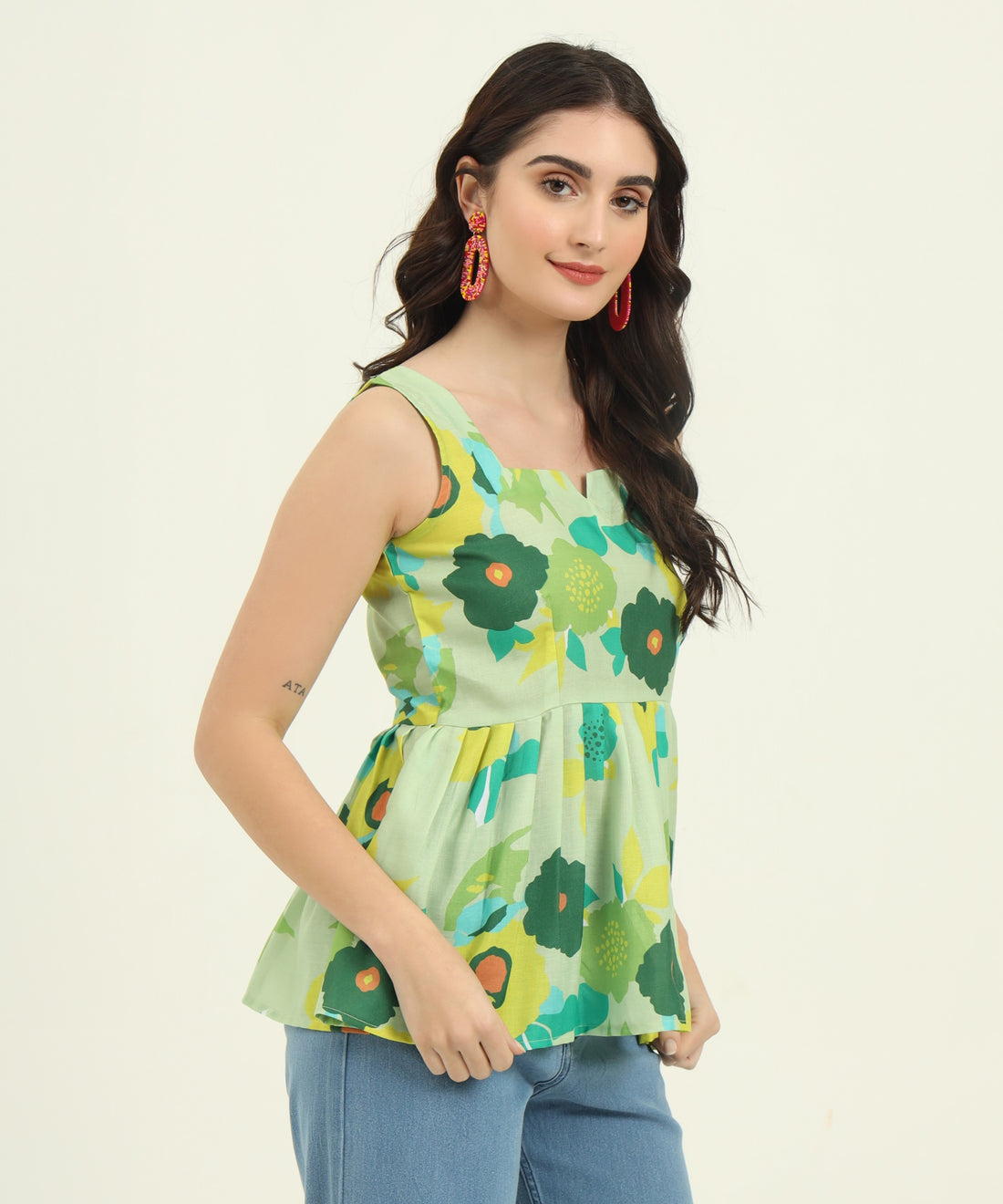 Trendy Green Printed Regular Fit Top for Women
