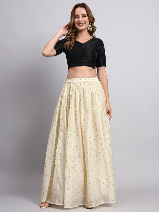Women’s Cream Chanderi Jacquard Silk Flared Skirt