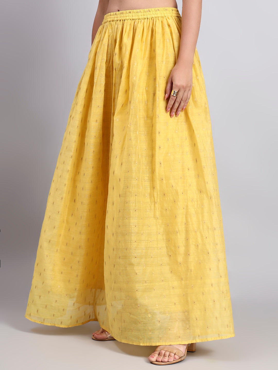 Women’s Yellow Chanderi Jacquard Silk Flared Skirt