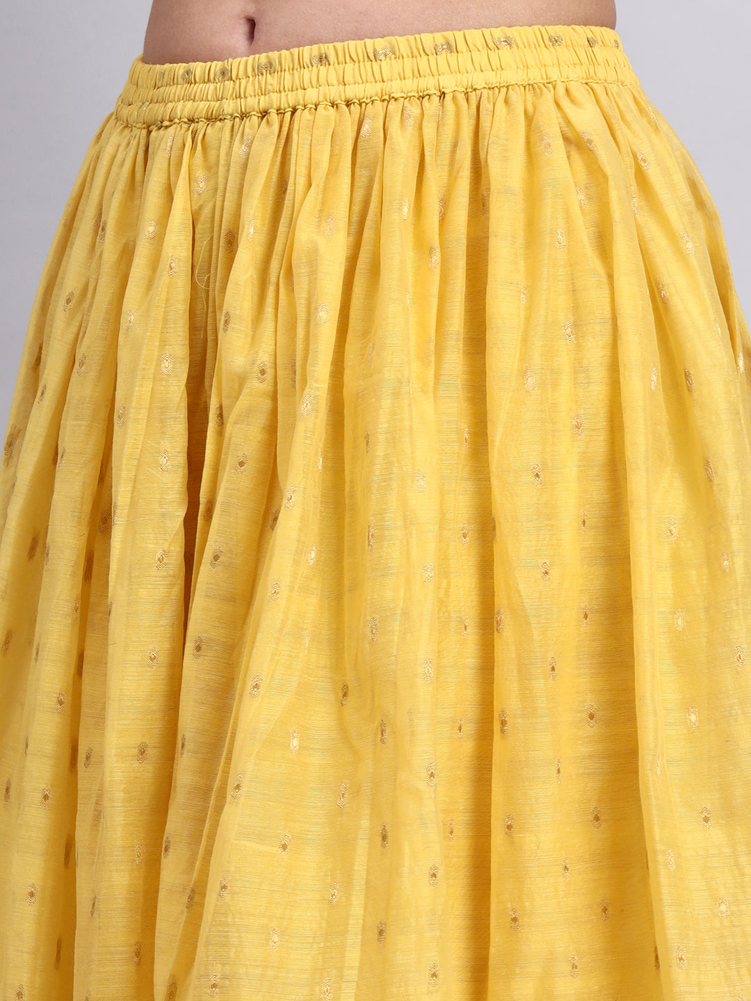 Women’s Yellow Chanderi Jacquard Silk Flared Skirt