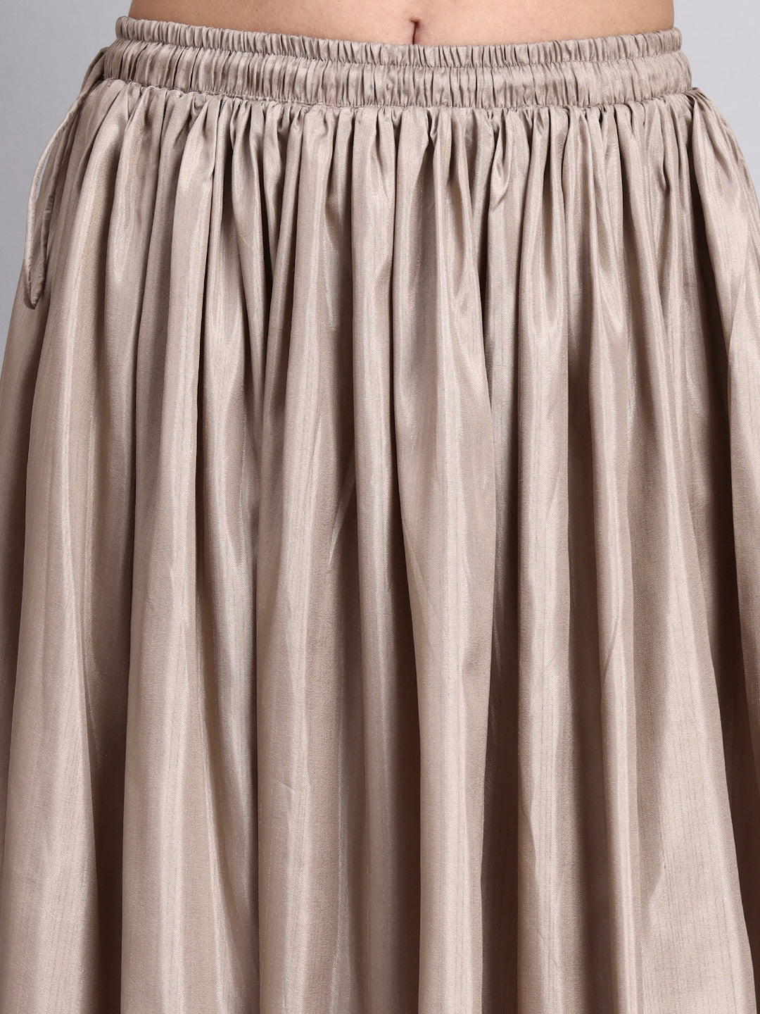 Women’s Biscuit Silk Blend Flared Skirt with Lace Border