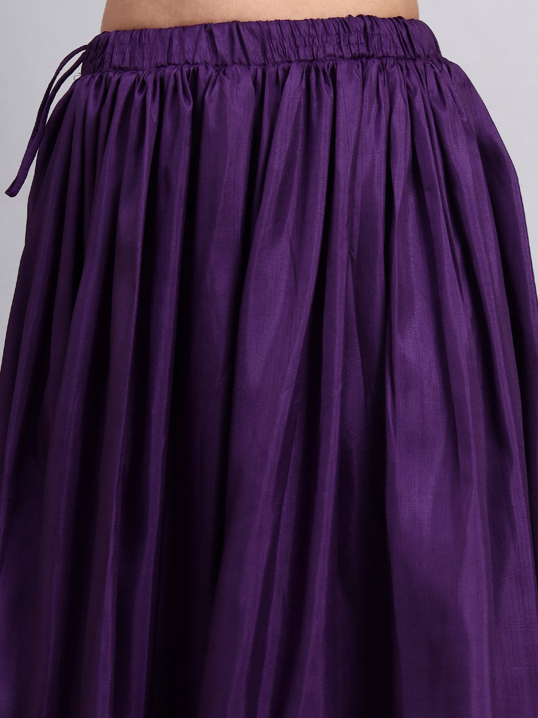 Women’s Purple Silk Blend Flared Skirt with Lace Border