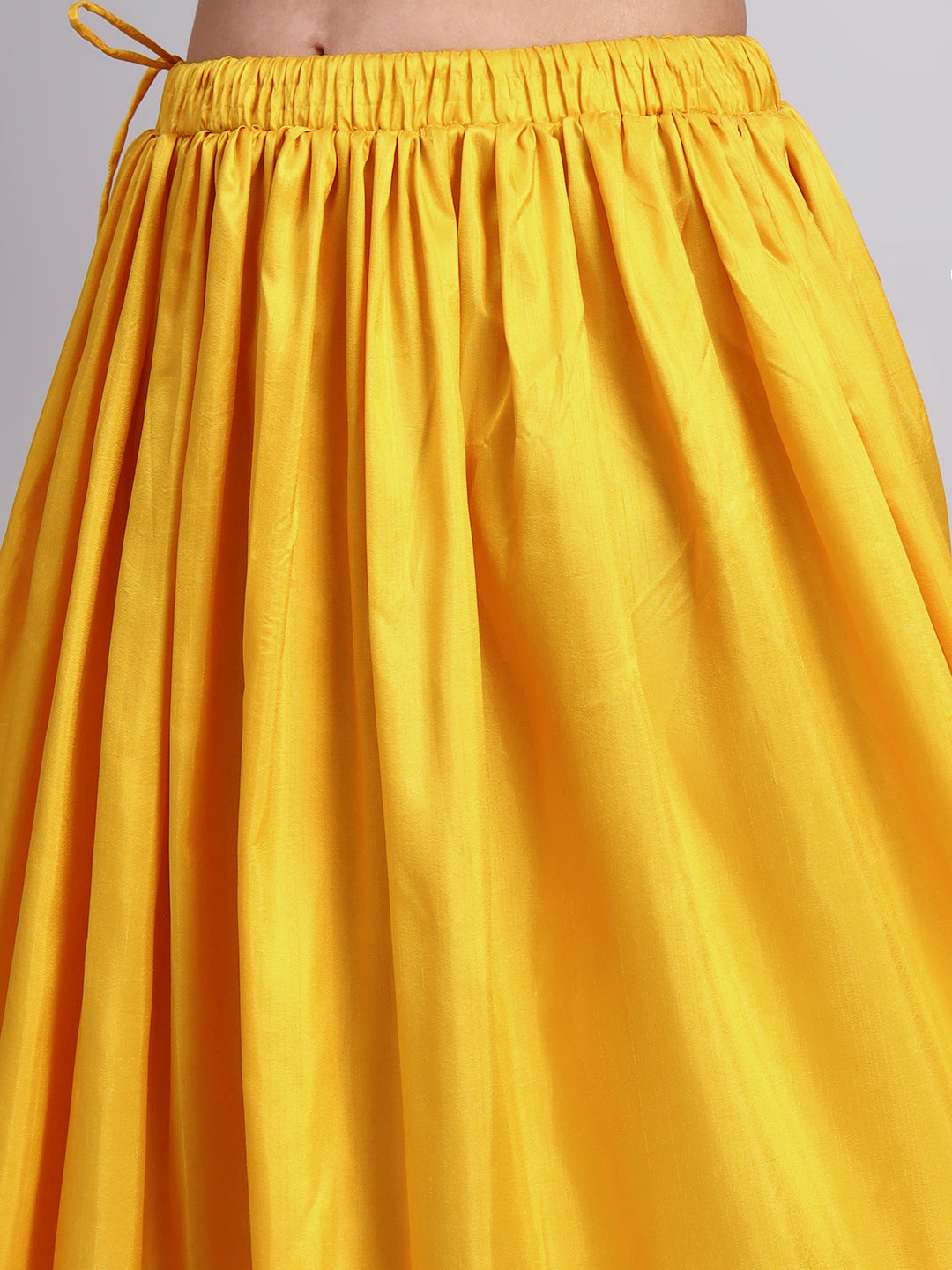 Women’s Yellow Silk Blend Flared Skirt with Lace Border