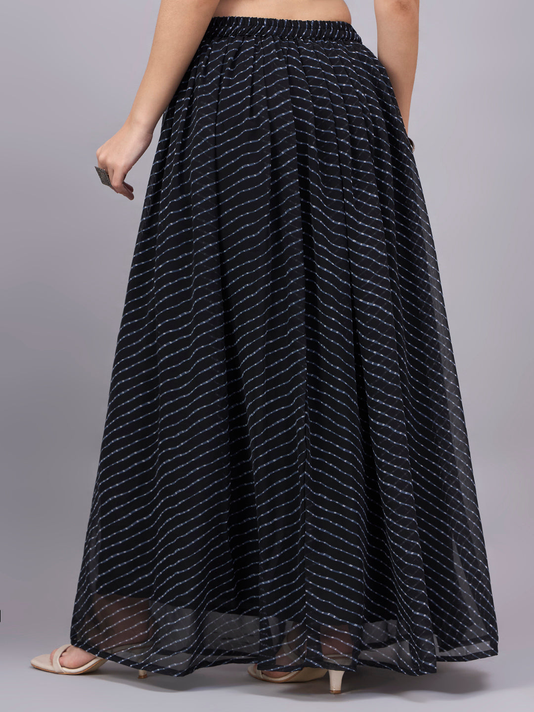 Black Printed Poly Georgette Flared Skirt