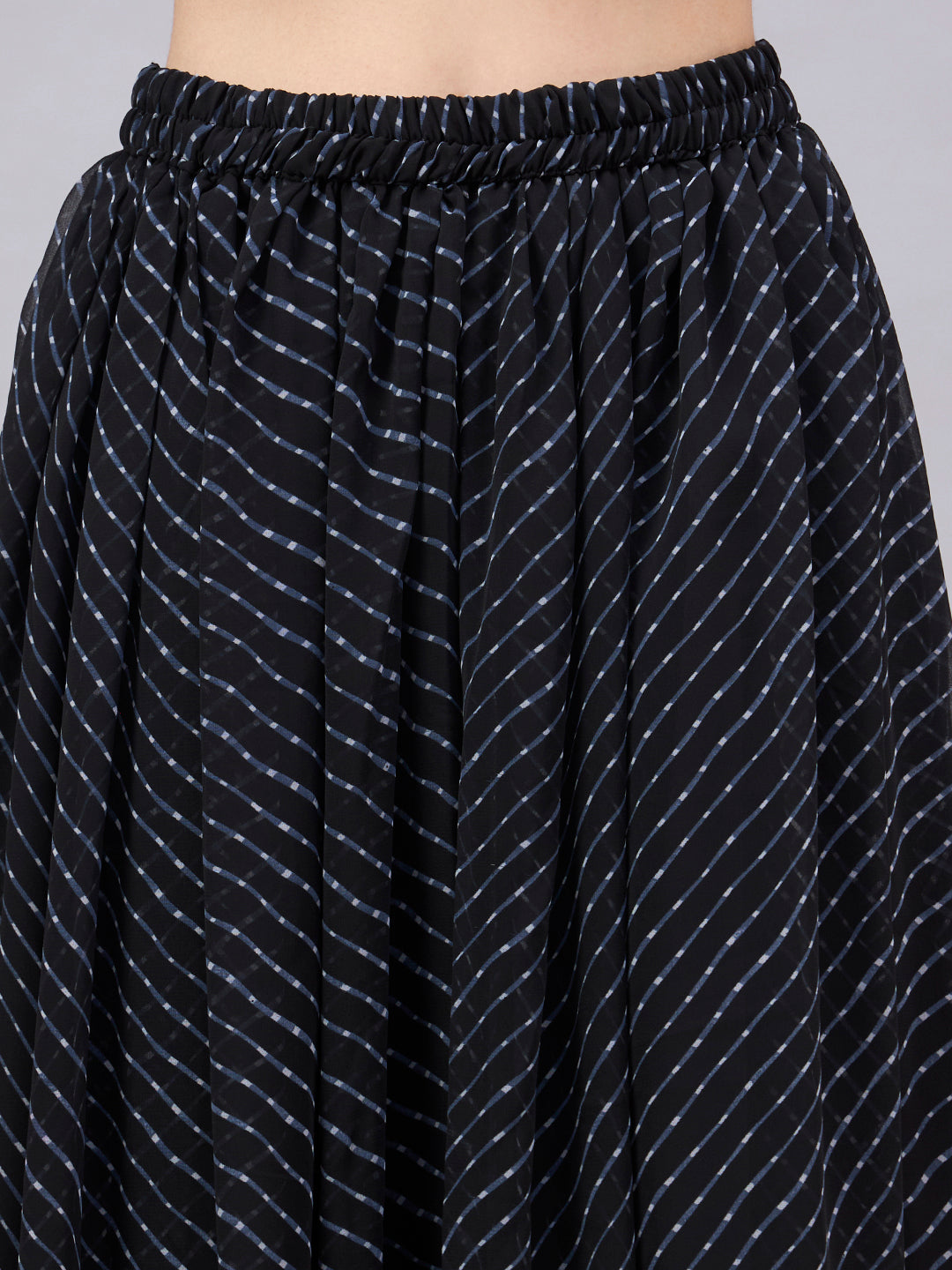 Black Printed Poly Georgette Flared Skirt