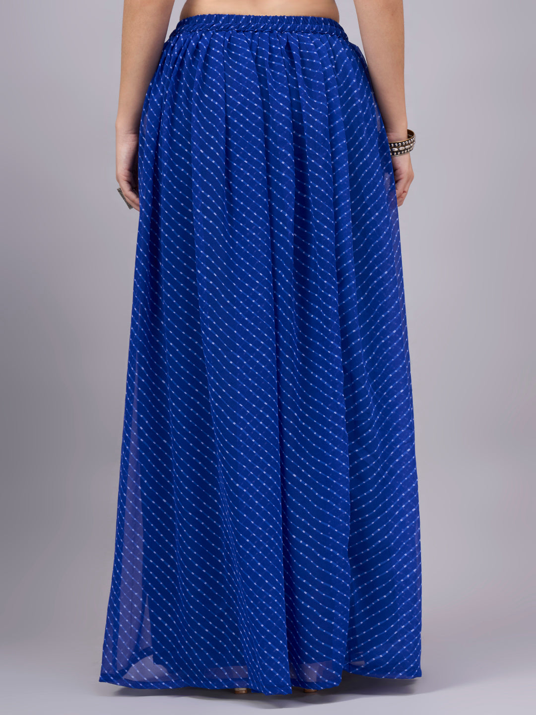 Blue Printed Poly Georgette Flared Skirt