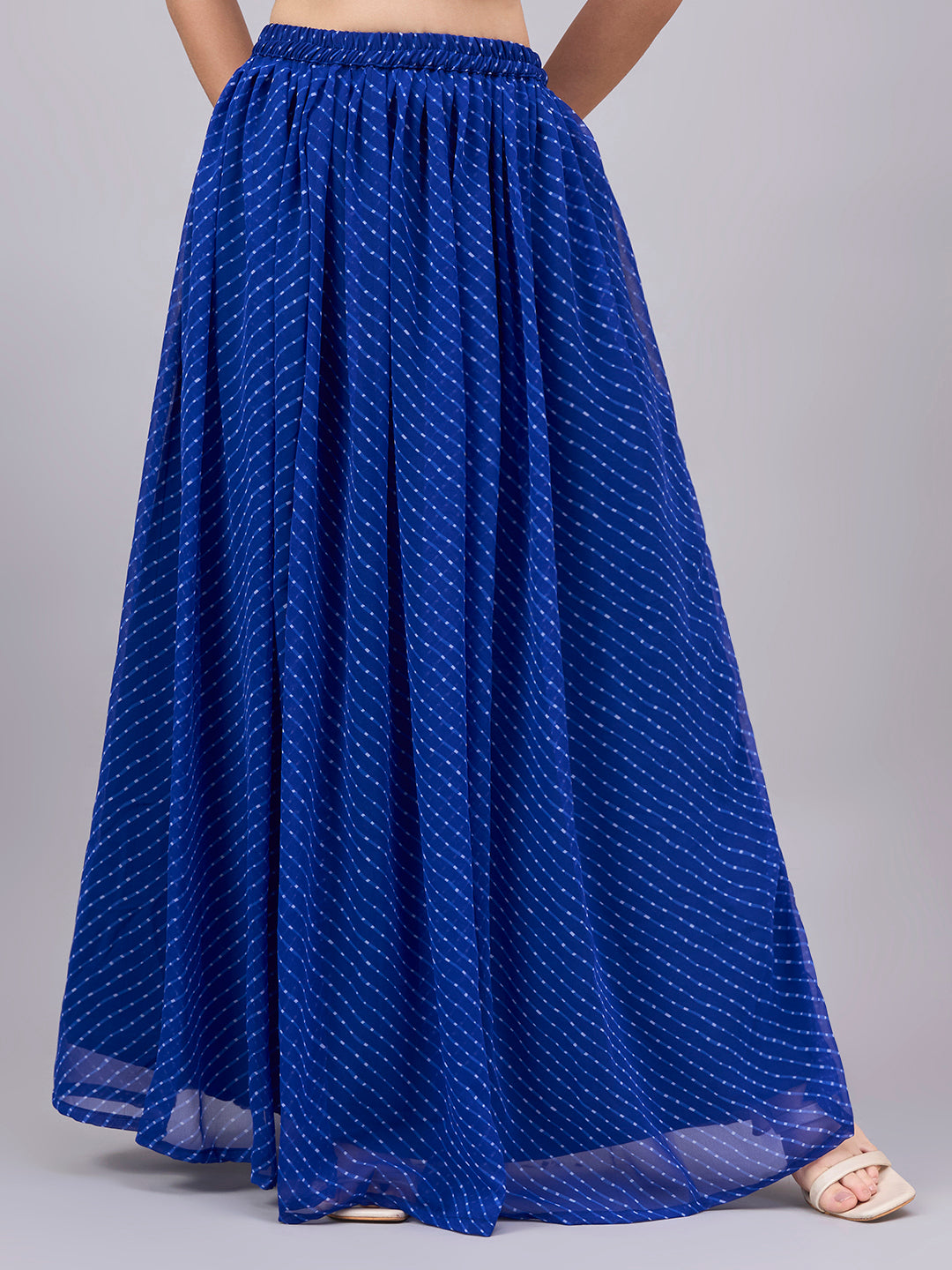 Blue Printed Poly Georgette Flared Skirt