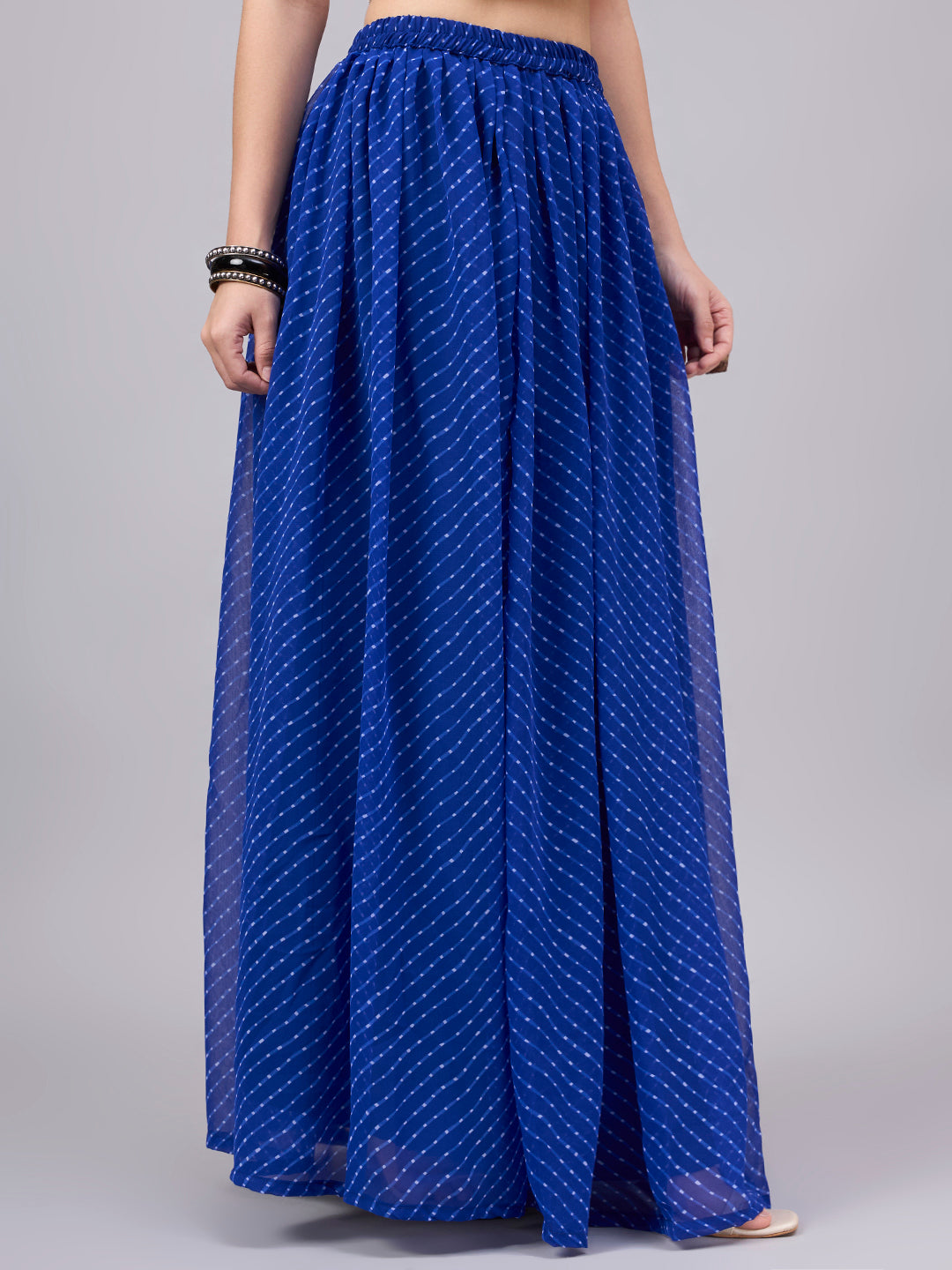 Blue Printed Poly Georgette Flared Skirt