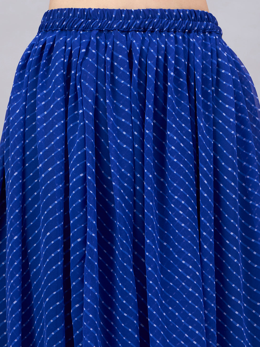 Blue Printed Poly Georgette Flared Skirt