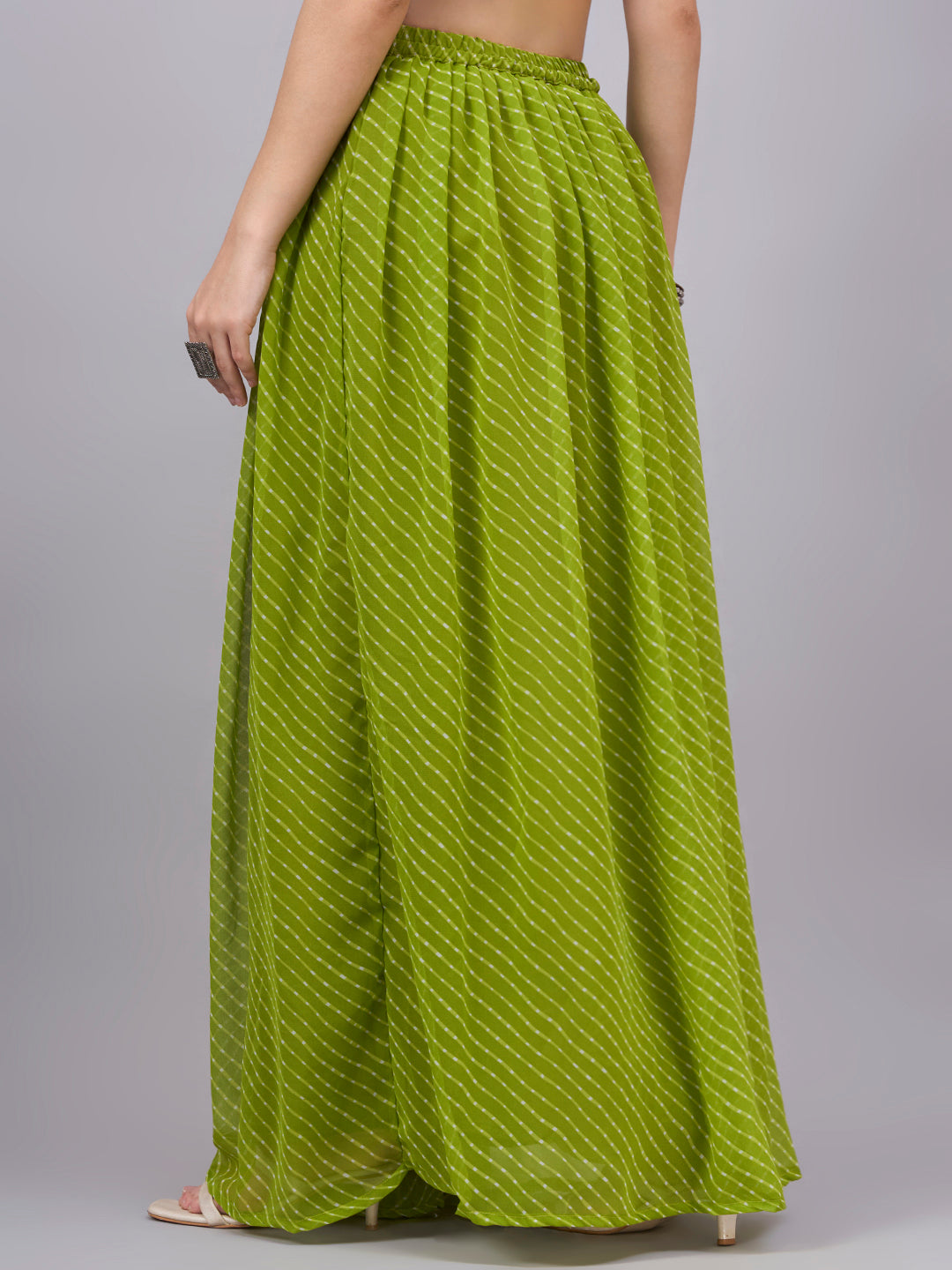 Parrot Green Printed Poly Georgette Flared Skirt