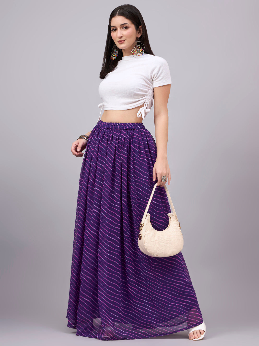 Women’s Purple Printed Poly Georgette Flared Skirt