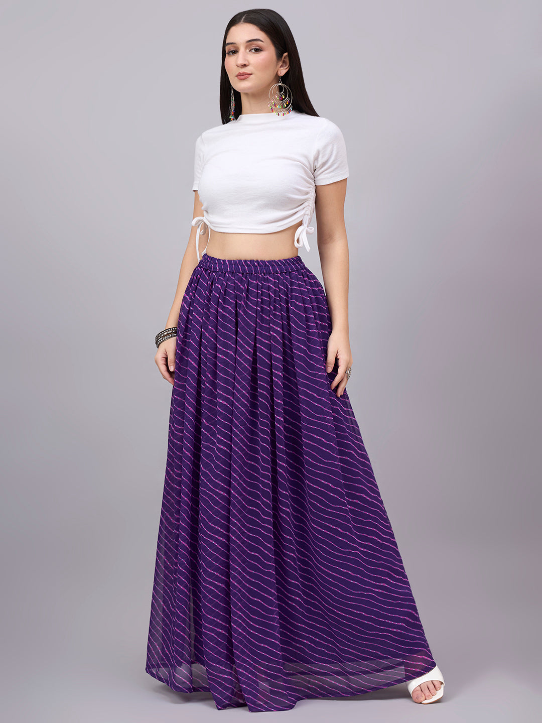Women’s Purple Printed Poly Georgette Flared Skirt