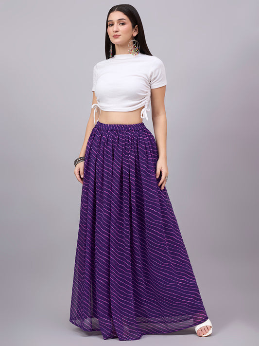 Women’s Purple Printed Poly Georgette Flared Skirt