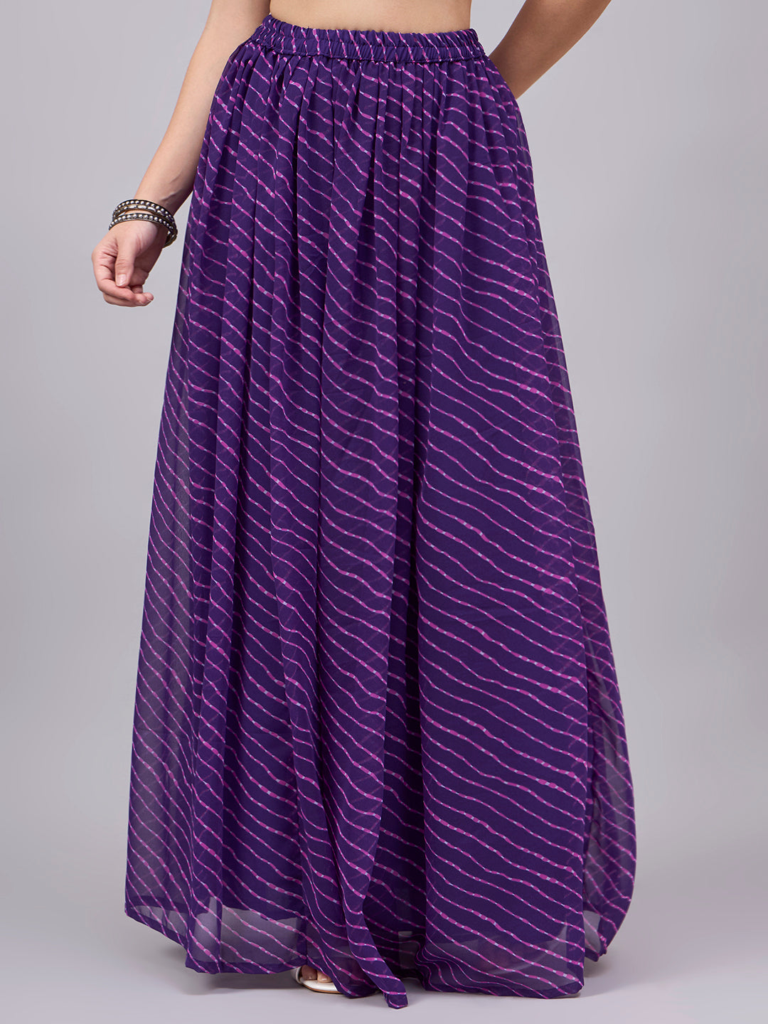 Women’s Purple Printed Poly Georgette Flared Skirt