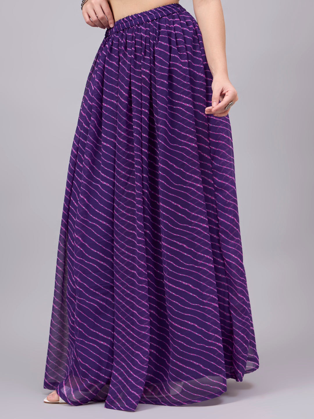 Women’s Purple Printed Poly Georgette Flared Skirt
