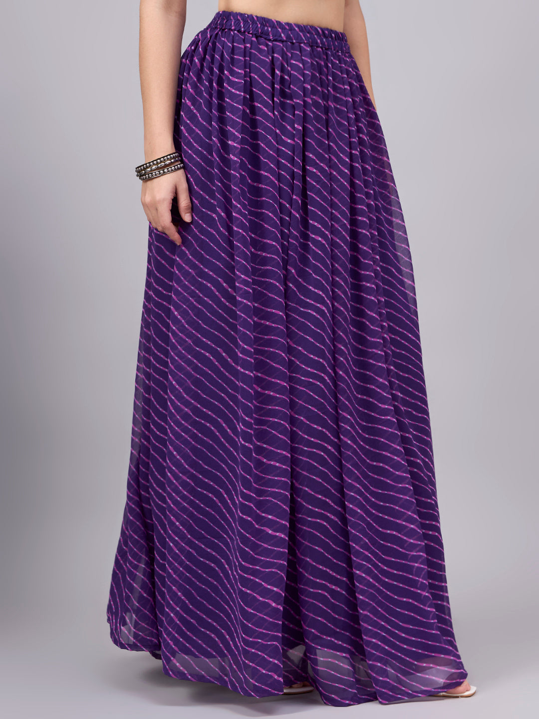 Women’s Purple Printed Poly Georgette Flared Skirt
