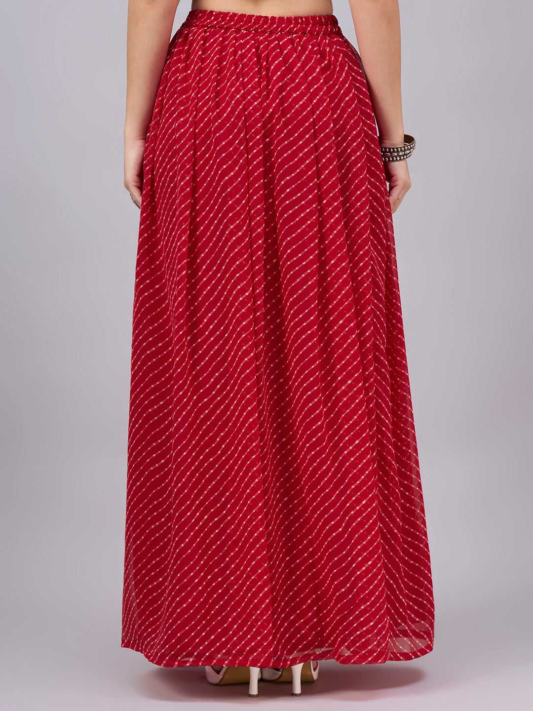 Red Printed Poly Georgette Flared Skirt