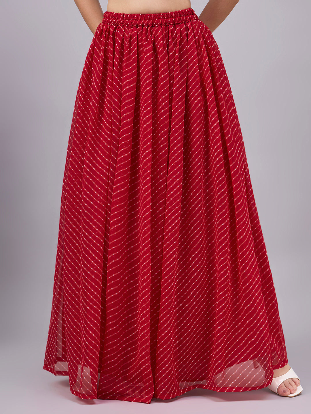 Red Printed Poly Georgette Flared Skirt