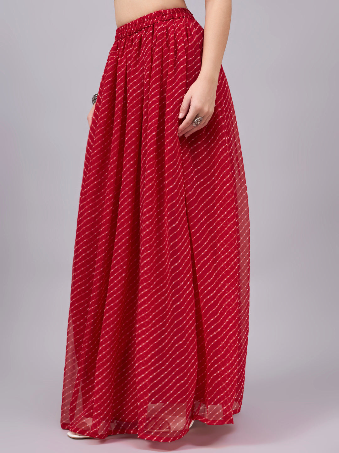 Red Printed Poly Georgette Flared Skirt