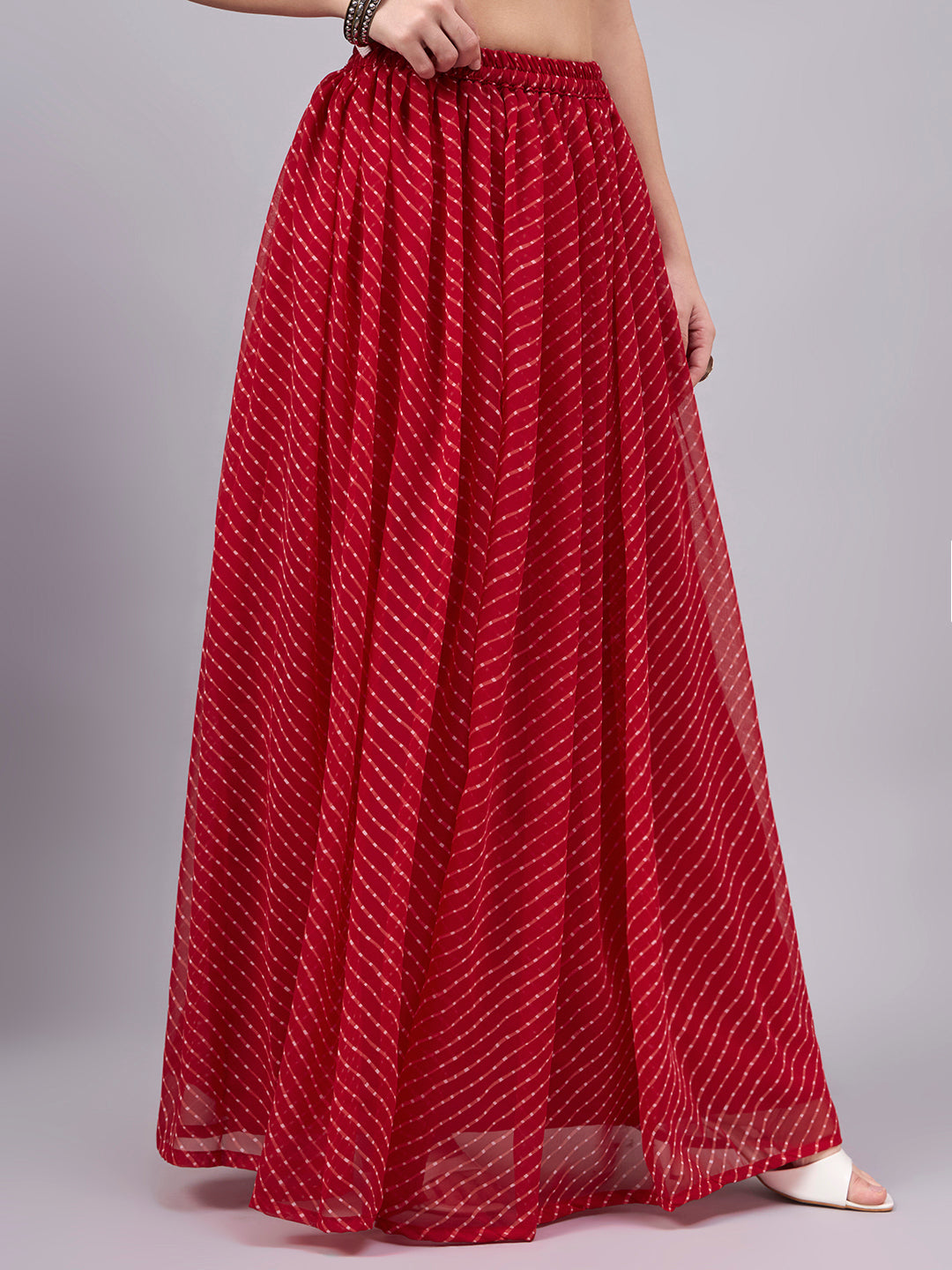 Red Printed Poly Georgette Flared Skirt
