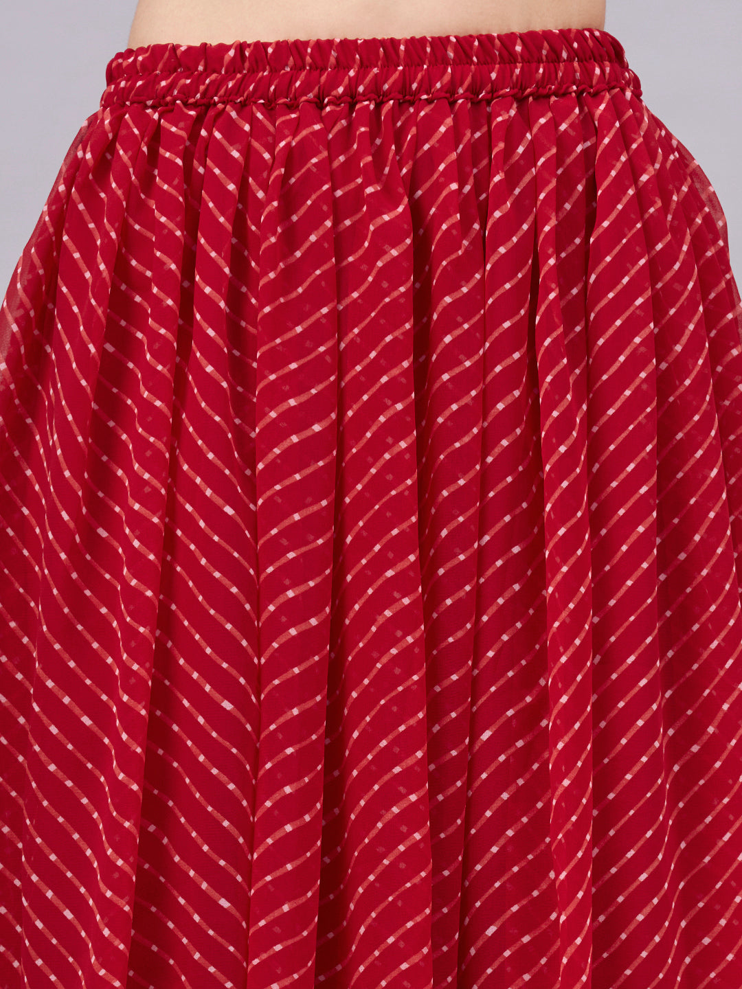 Red Printed Poly Georgette Flared Skirt