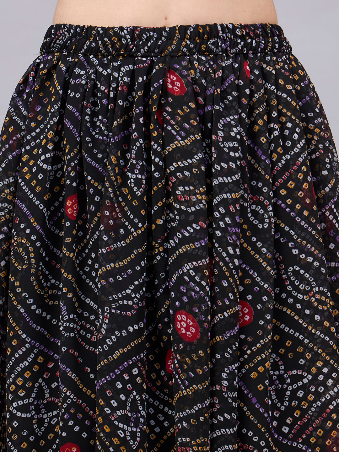 Black Printed Poly Georgette Flared Skirt
