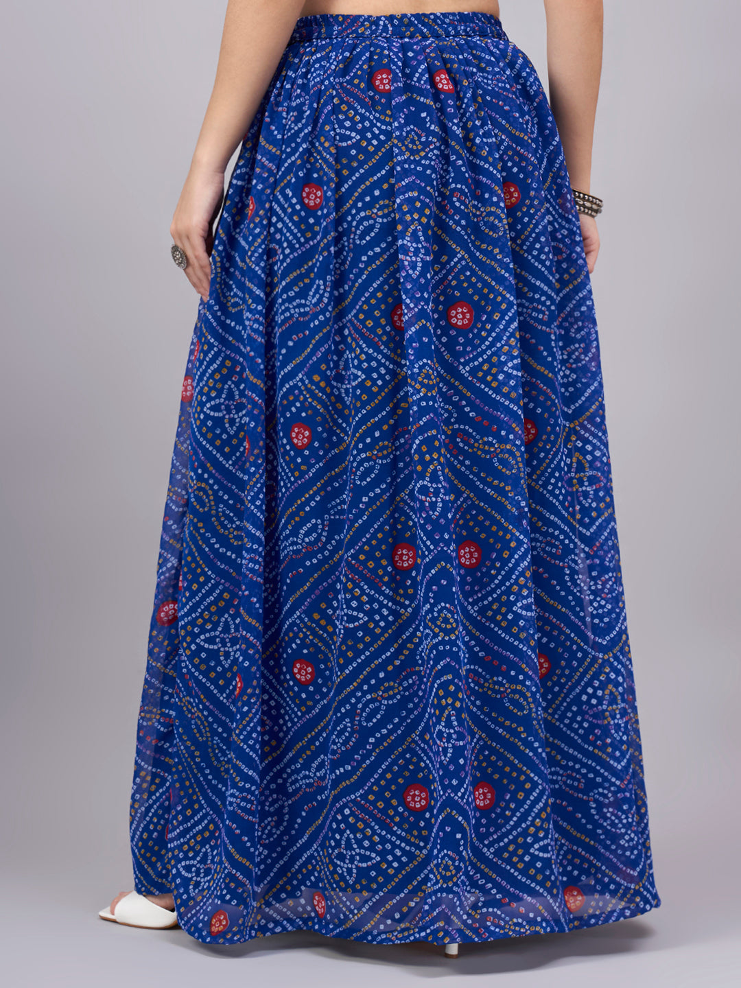 Blue Printed Poly Georgette Flared Skirt