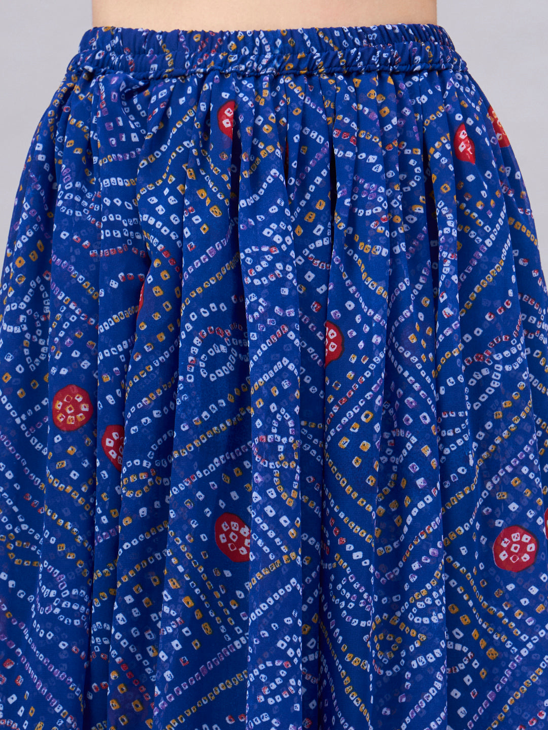 Blue Printed Poly Georgette Flared Skirt